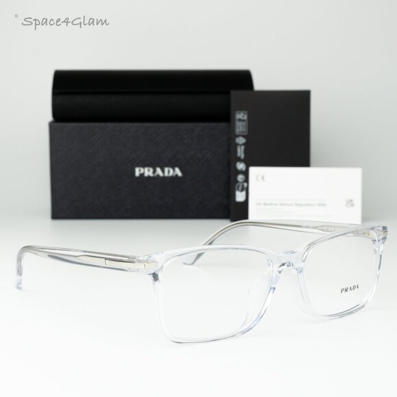 Prada Men Eyeglasses Crystal Demo Square PR14WVF 2AZ1O1 BRAND NEW - Picture 3 of 8